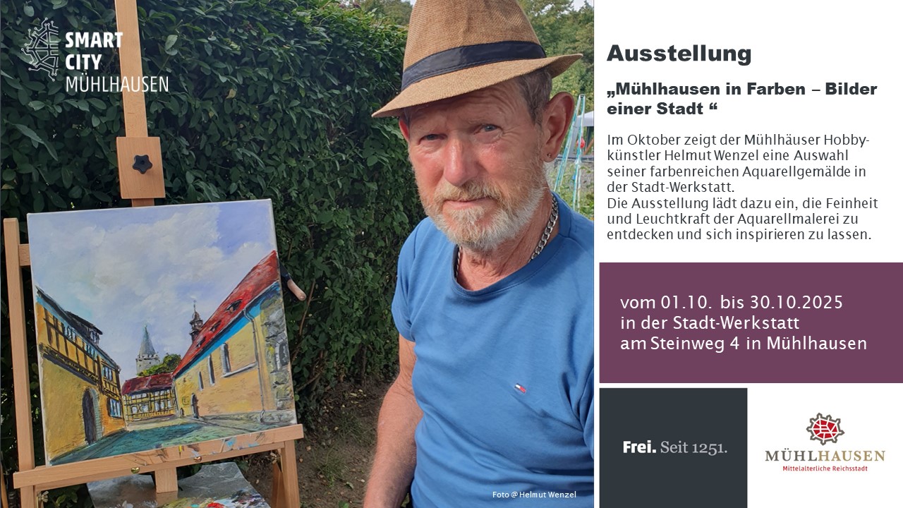 Hobbykünstler Helmut Wenze mit seinen Aquarellen Hobbykünstler Helmut Wenzel posiert mit seinen Aquarellgemälden.